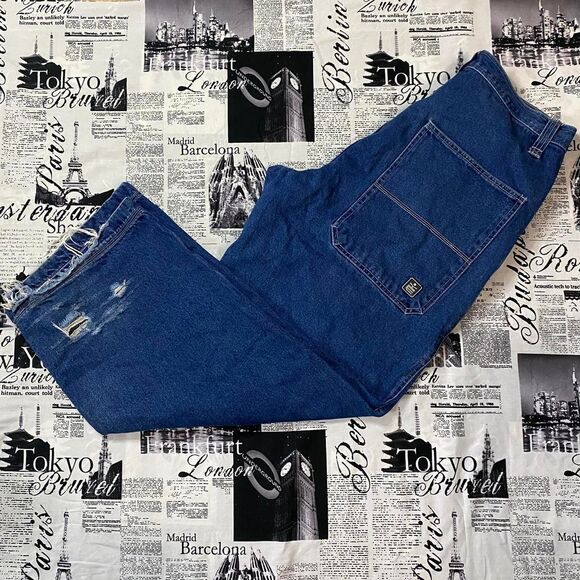 Kikai Machine Men's dark wash raver phat pants wide leg jeans 90s u2k vintage